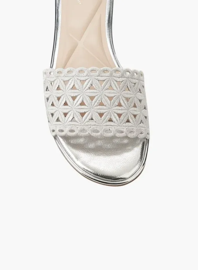Women's Silver Laser-Cut Flat Sandals with Embossed Straps – image 4