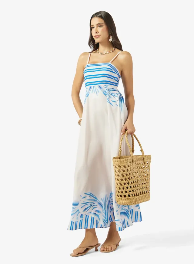 Soleira White and Blue Printed Maxi Beach Dress – image 4