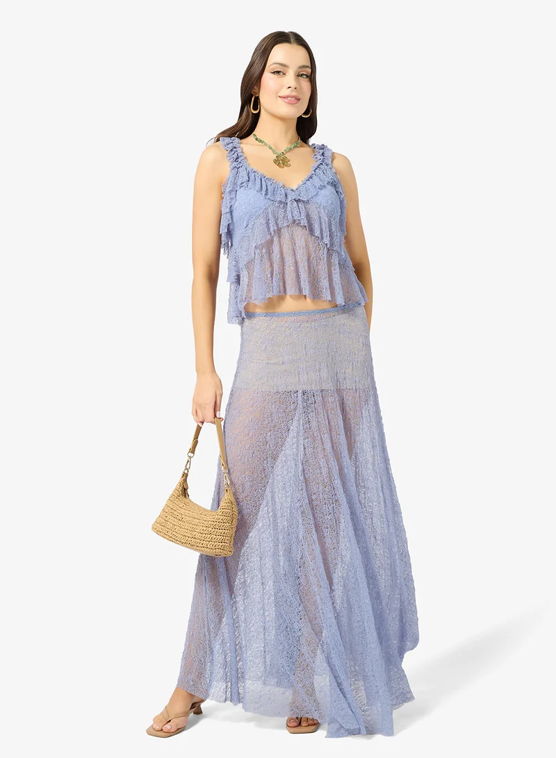 Frill Detail Cami Top Lace Skirt Set