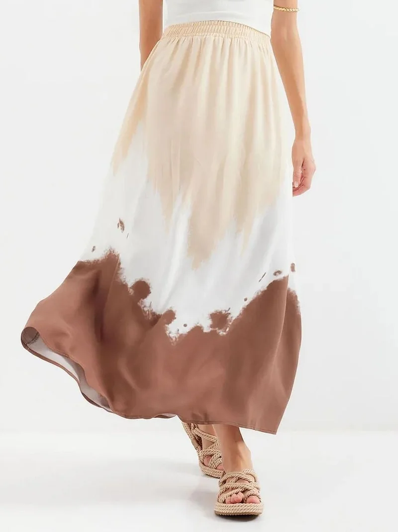 Gradient Elastic Waist Maxi Skirt