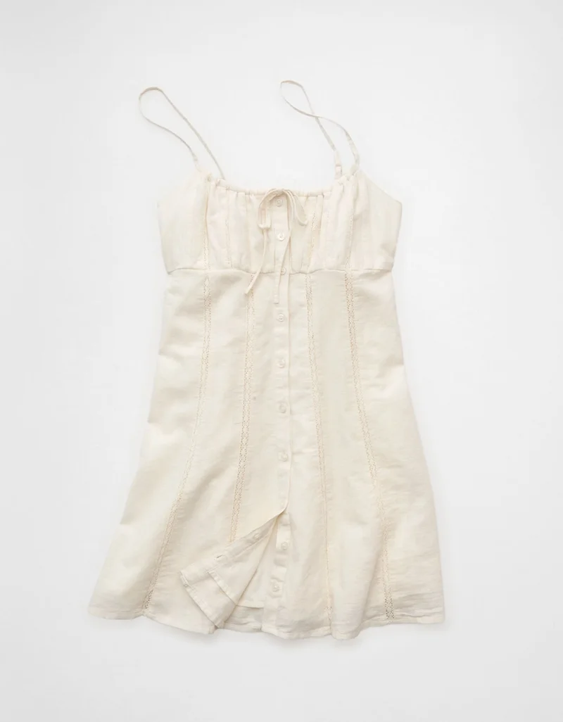 Button-Up Lace Insert Mini Dress