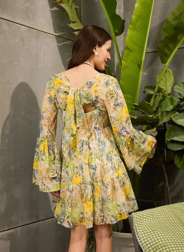 Floral Back Smocked Mini Dress Sassafras Green – image 5