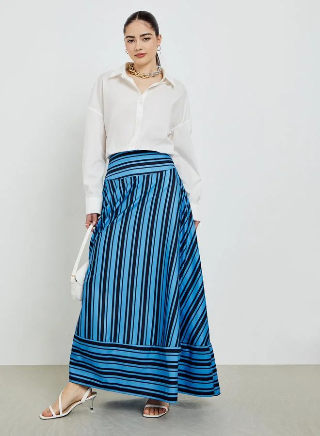 Striped A-Line Maxi Skirt Blue
