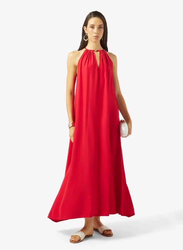 Red Halter Neck Maxi Beach Dress for Women – image 4