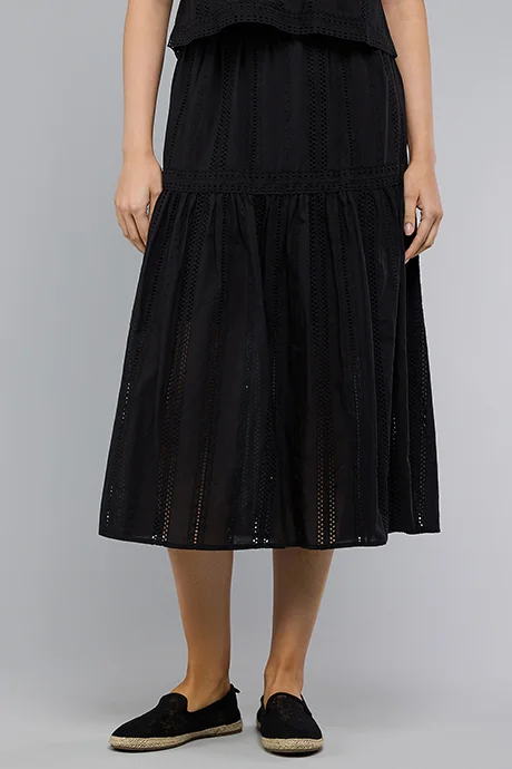 Schiffli Midi Skirt Elastic Waist