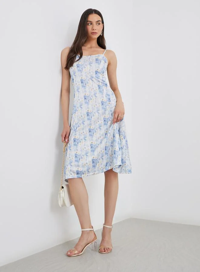 Women's Tie-Dye Print Strappy Knee-Length Dress
