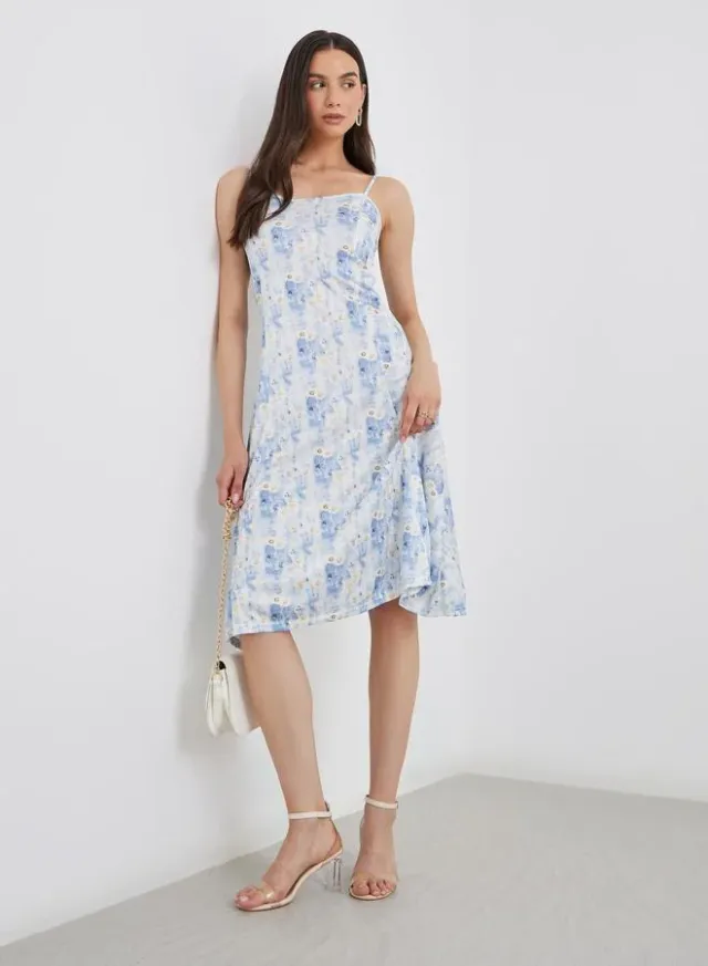 Women's Tie-Dye Print Strappy Knee-Length Dress