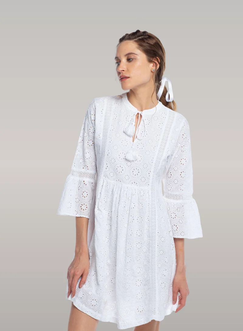 Boho Eyelet Tunic Mini Dress