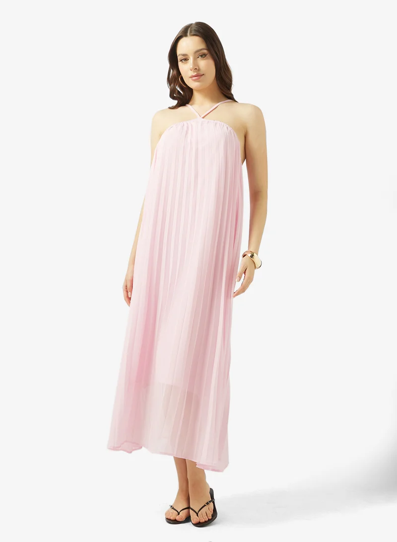 Halter Neck Pleated Maxi Dress