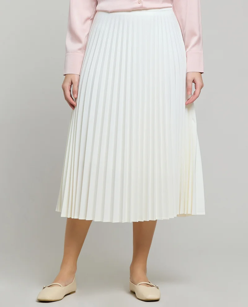 Elastic Waist Pleated Midi Skirt