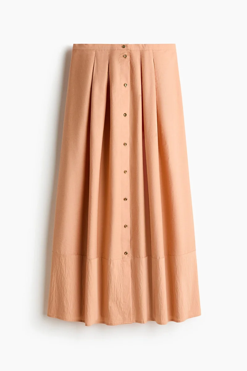 Pleated Button-Front Skirt