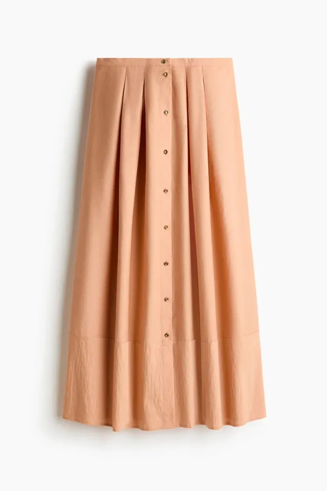 Pleated Button-Front Skirt