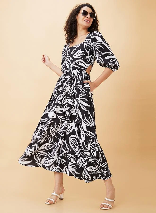 Women's All-Over Print Cutout A-Line Maxi Dress