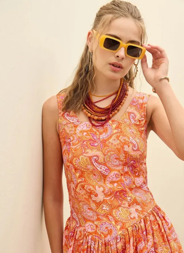 Paisley Print Sleeveless Midi Dress – image 3