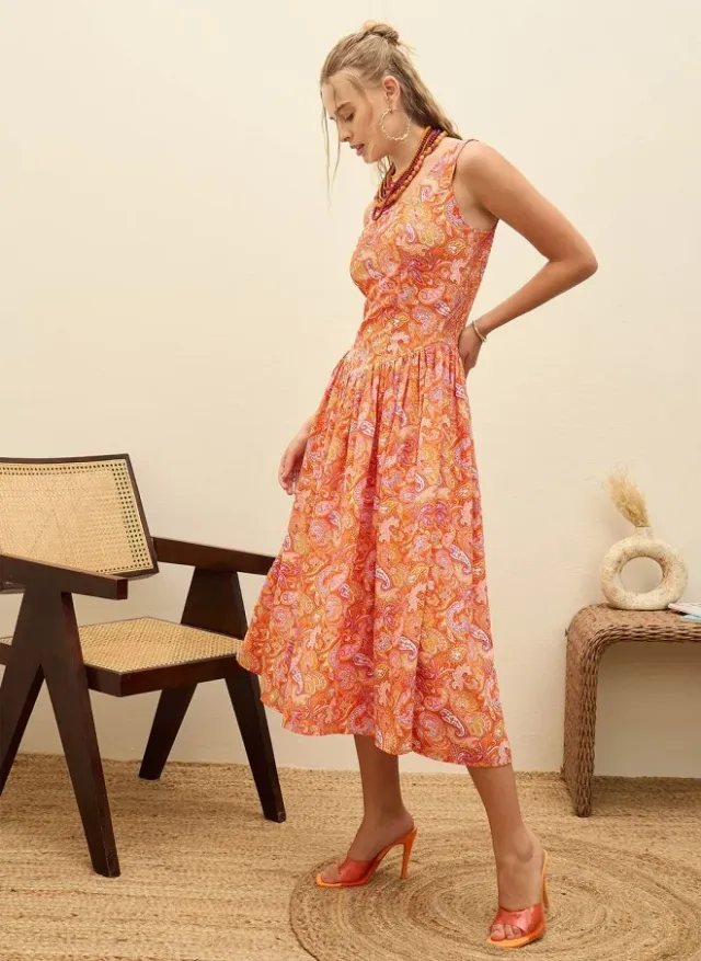 Paisley Print Sleeveless Midi Dress – image 4