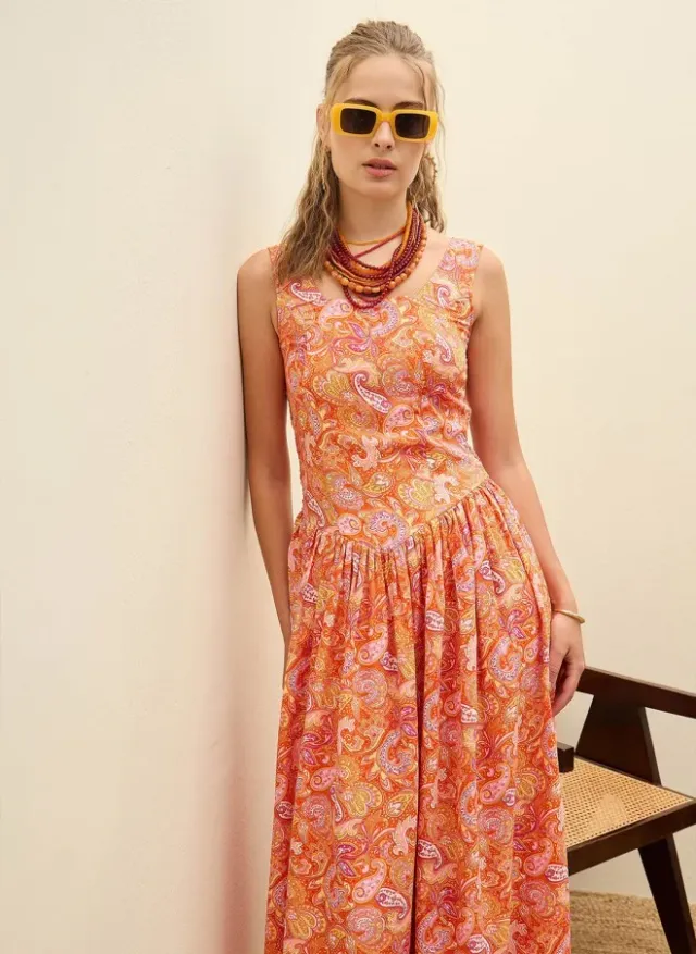 Paisley Print Sleeveless Midi Dress – image 6
