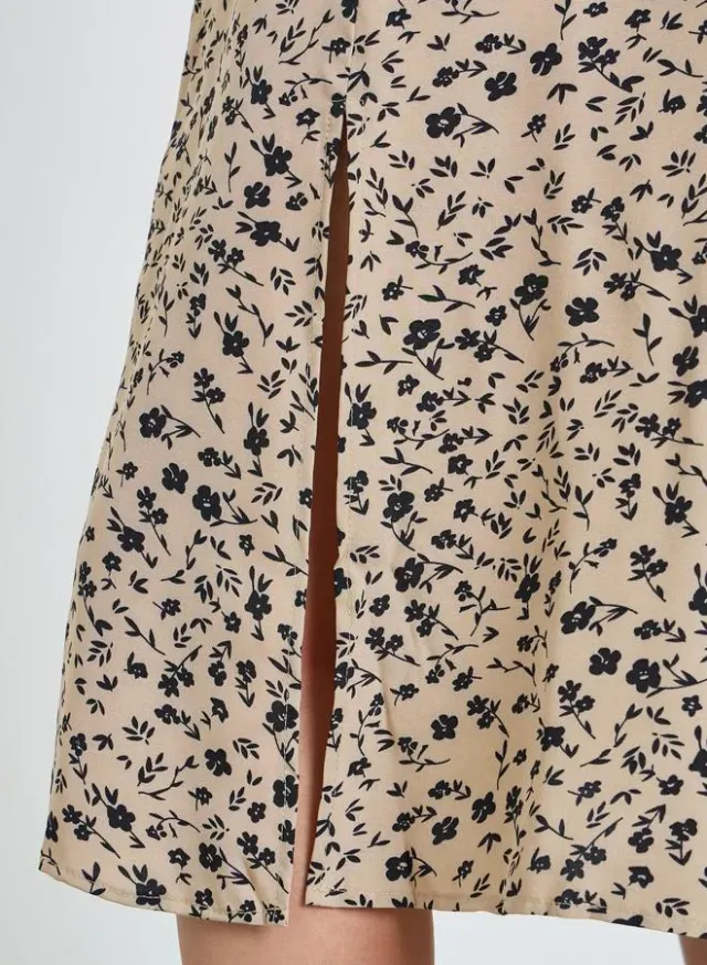 Floral Smocked Strappy Midi Dress Beige – image 5