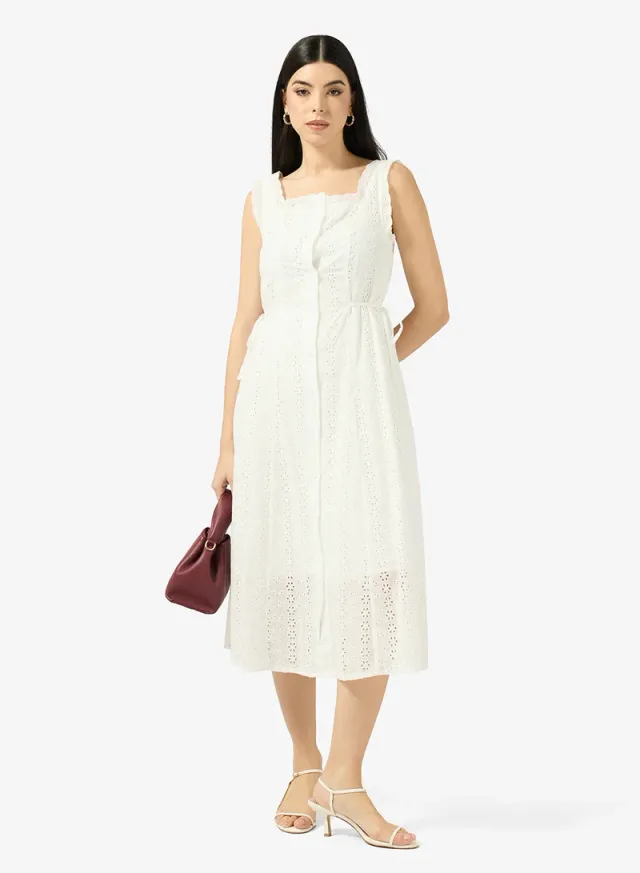 White Lace Square Neck Midi Dress for Women – image 4