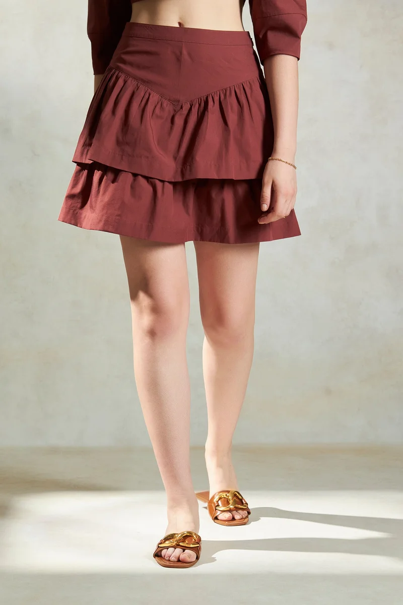 Virgio Cotton Ruffled A-Line Mini Skirt