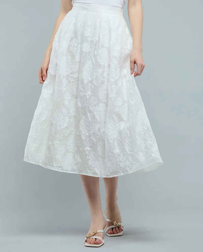 Elastic Waist Jacquard Midi Skirt