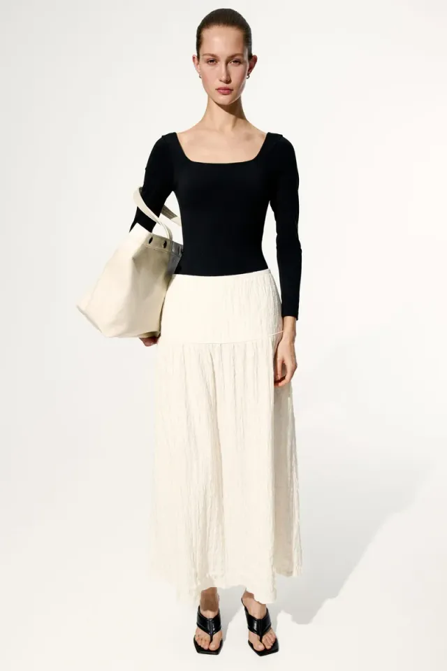 White Dusty Light Textured Jersey Midi Skirt for Women – image 2