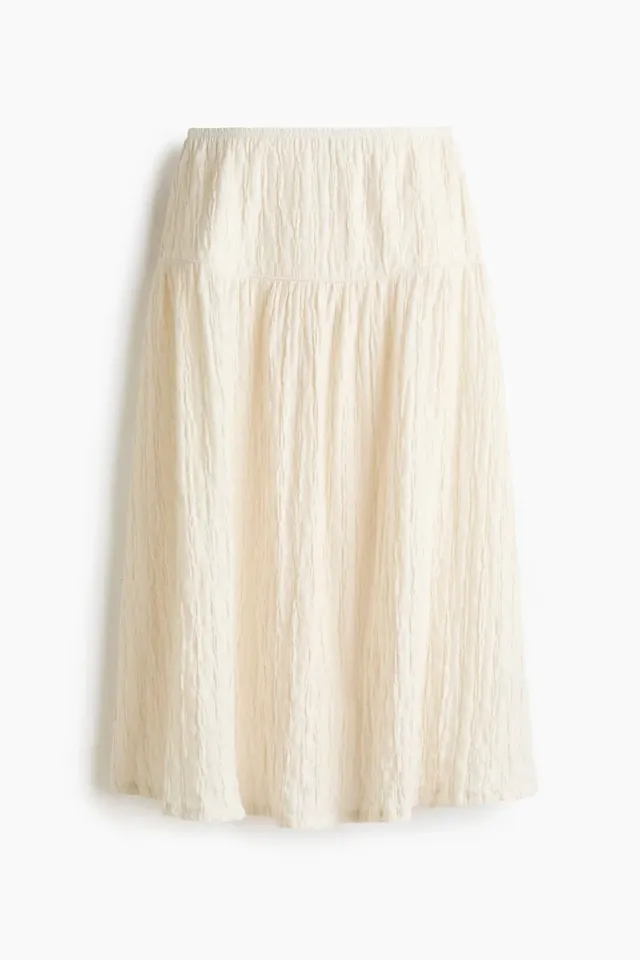 White Dusty Light Textured Jersey Midi Skirt for Women – image 4
