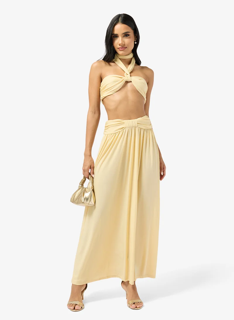 Off-Shoulder Draped Top & Skirt Set