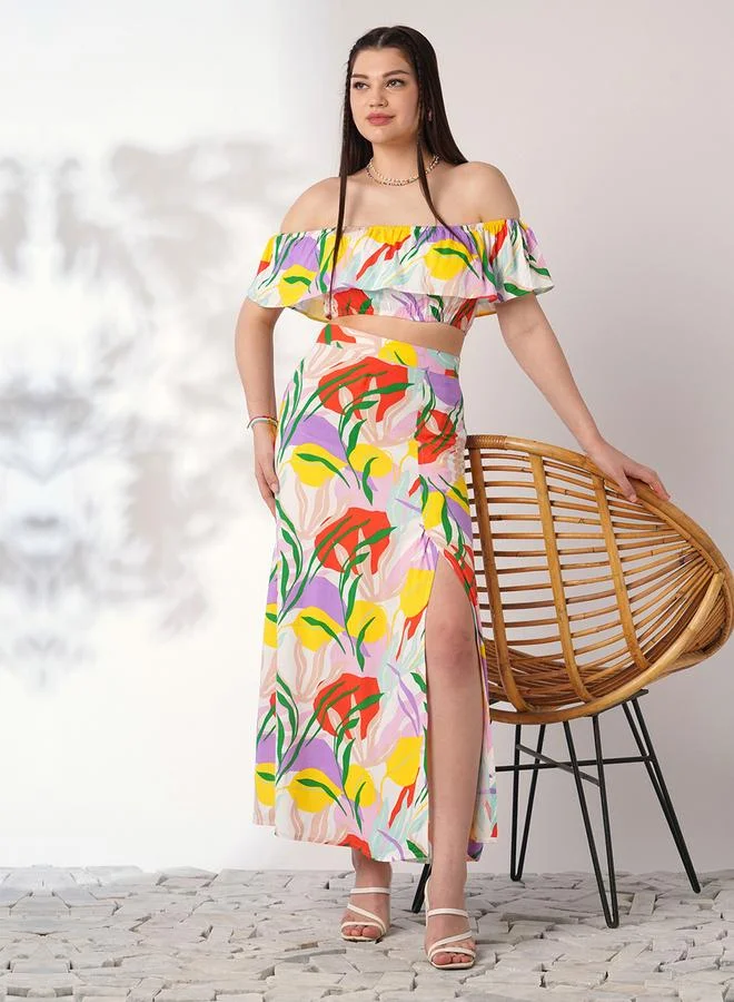 Floral Print Crop Top & Maxi Skirt Co-ord Set