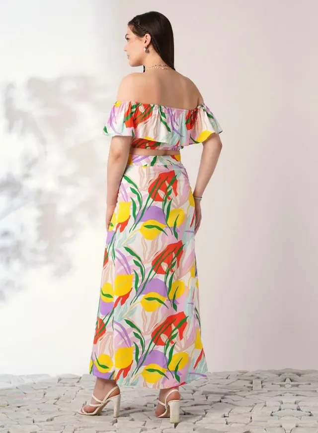 Floral Print Crop Top & Maxi Skirt Co-ord Set – image 3