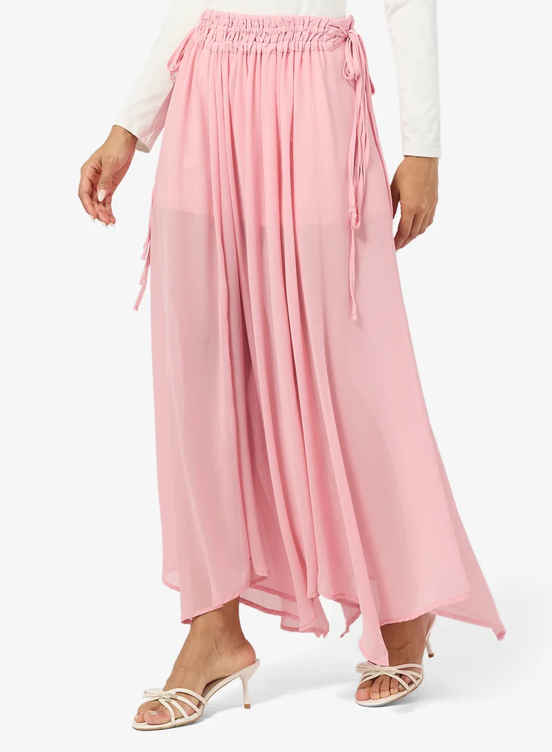 Pleated Asymmetric Midi Skirt