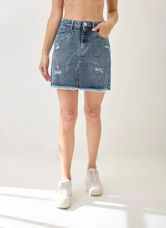 Globus Women's Mid-Rise Distressed Frayed Hem Denim Mini Skirt – image 3