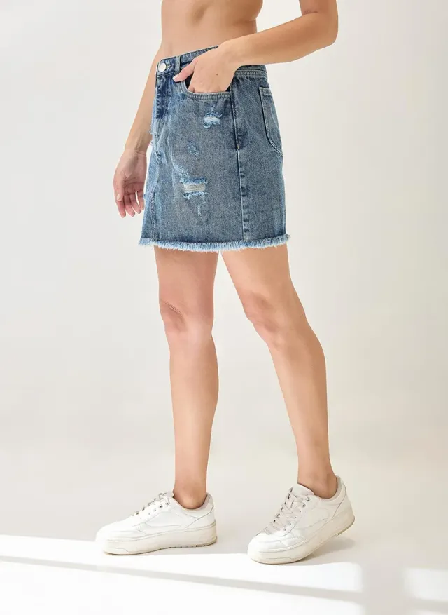Globus Women's Mid-Rise Distressed Frayed Hem Denim Mini Skirt – image 5