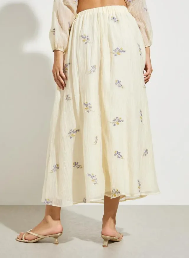 Floral Embroidered A-Line Midi Skirt, Off White – image 4