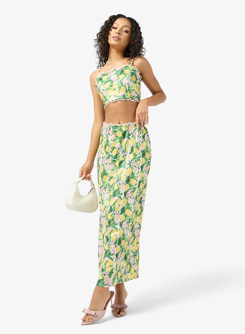 Lemon Print Tank Top Maxi Skirt Set
