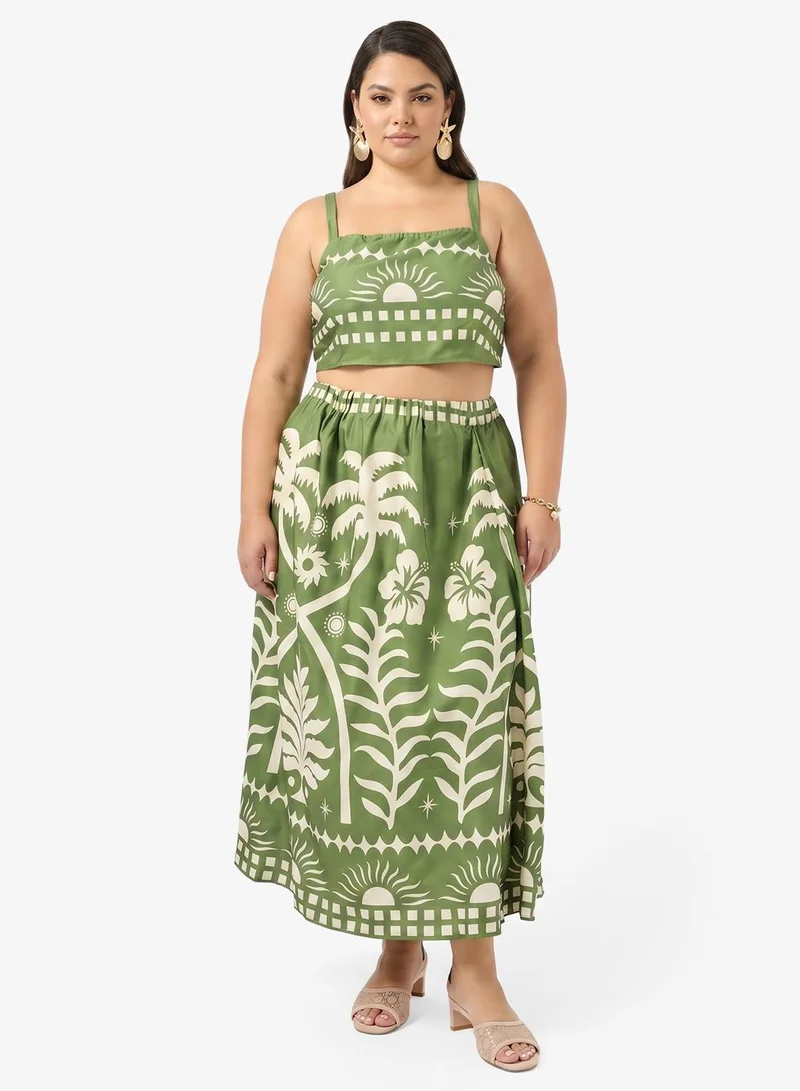 Boho Printed Top and Skirt Set
