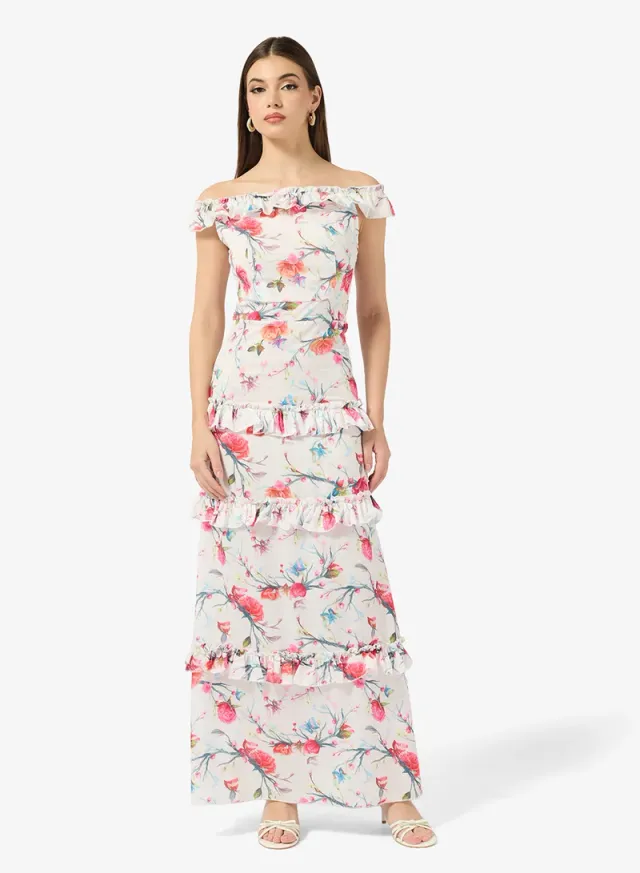 Multicolor Floral Print Off-Shoulder Midi Dress – image 4