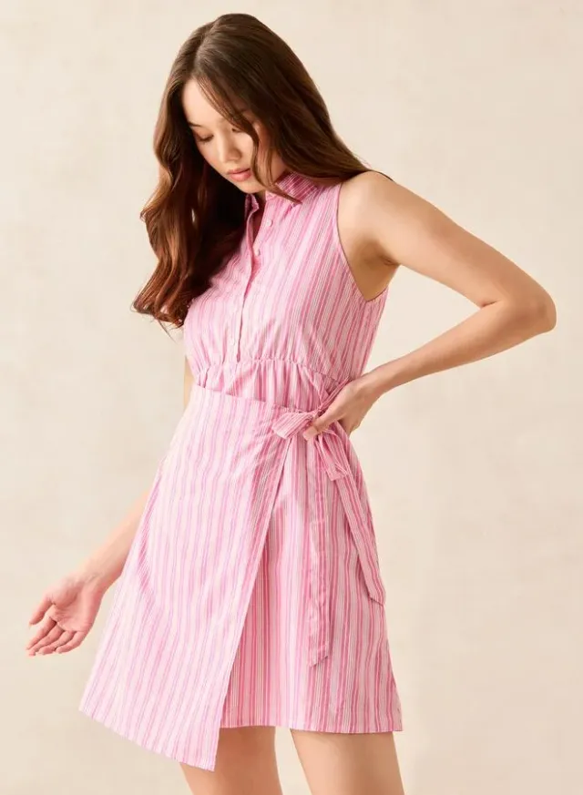 Wrap Front Cotton Mini Dress Pink – image 3