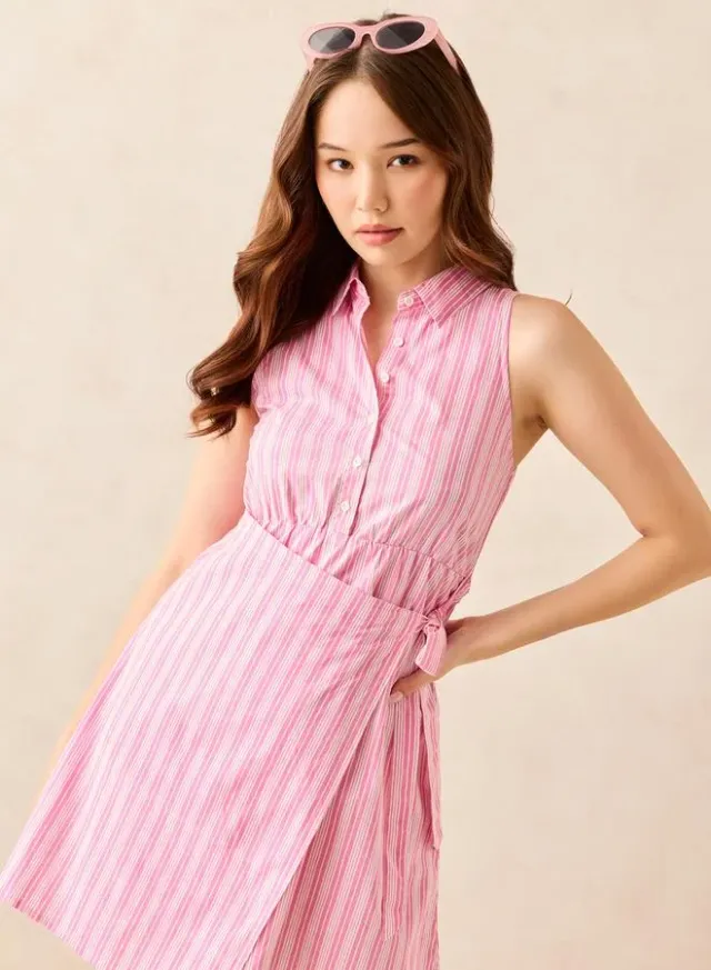 Wrap Front Cotton Mini Dress Pink – image 5