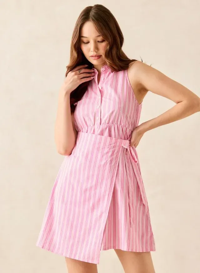Wrap Front Cotton Mini Dress Pink – image 6