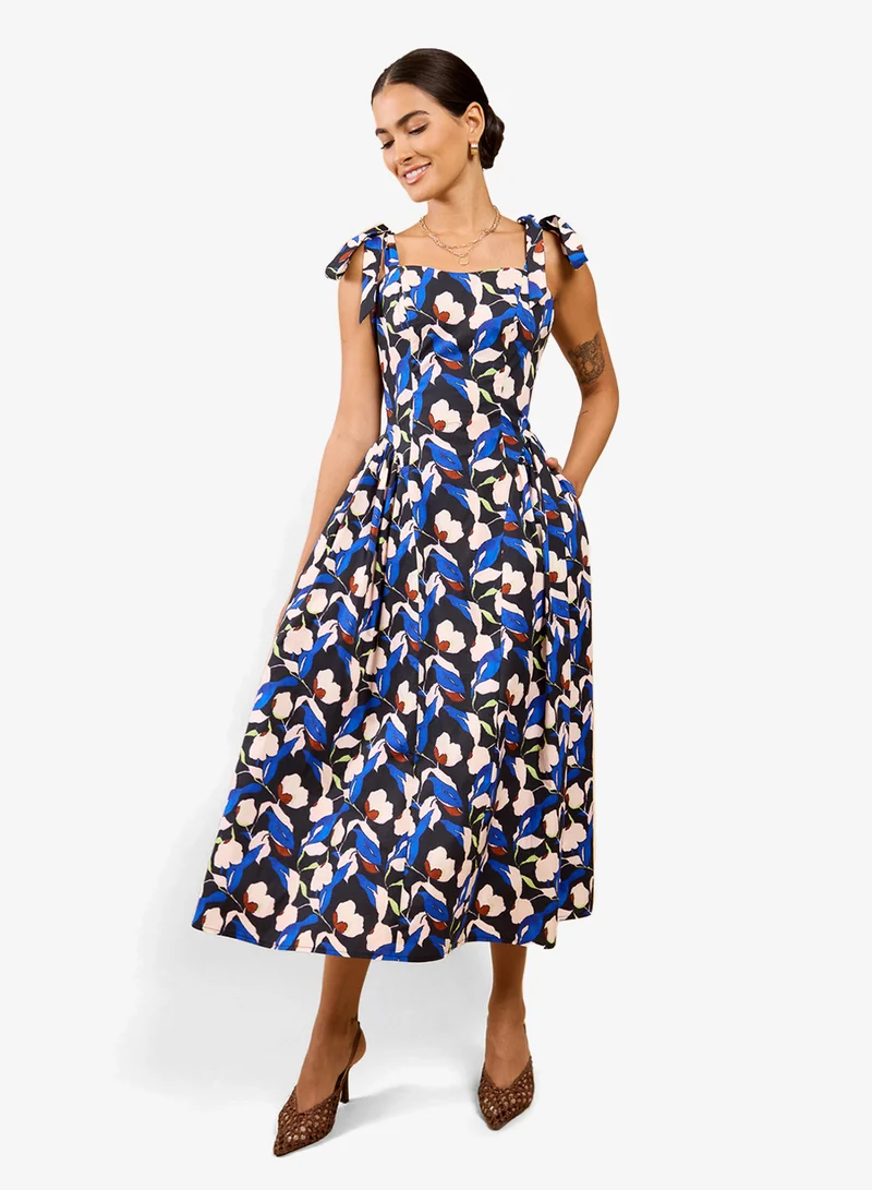 Floral Tie Midi Dress