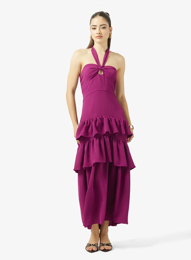 Halter Neck Frill Maxi Dress