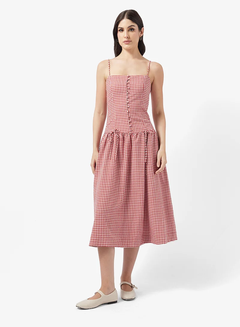 Checked Strappy Midi Dress