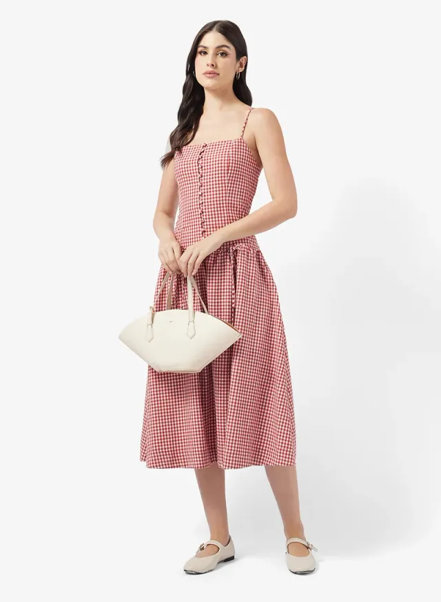 Checked Strappy Midi Dress – image 4