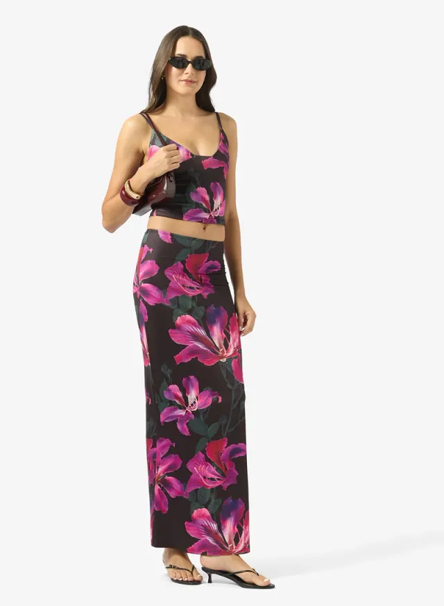 Floral Print Cami Tank Top and Skirt Set - Black – image 5