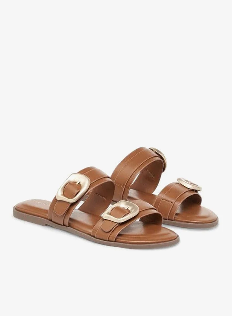 Solid Open Toe Sandals Buckle Accent