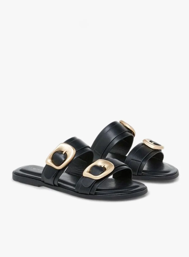 Solid Open Toe Sandals Buckle Accent