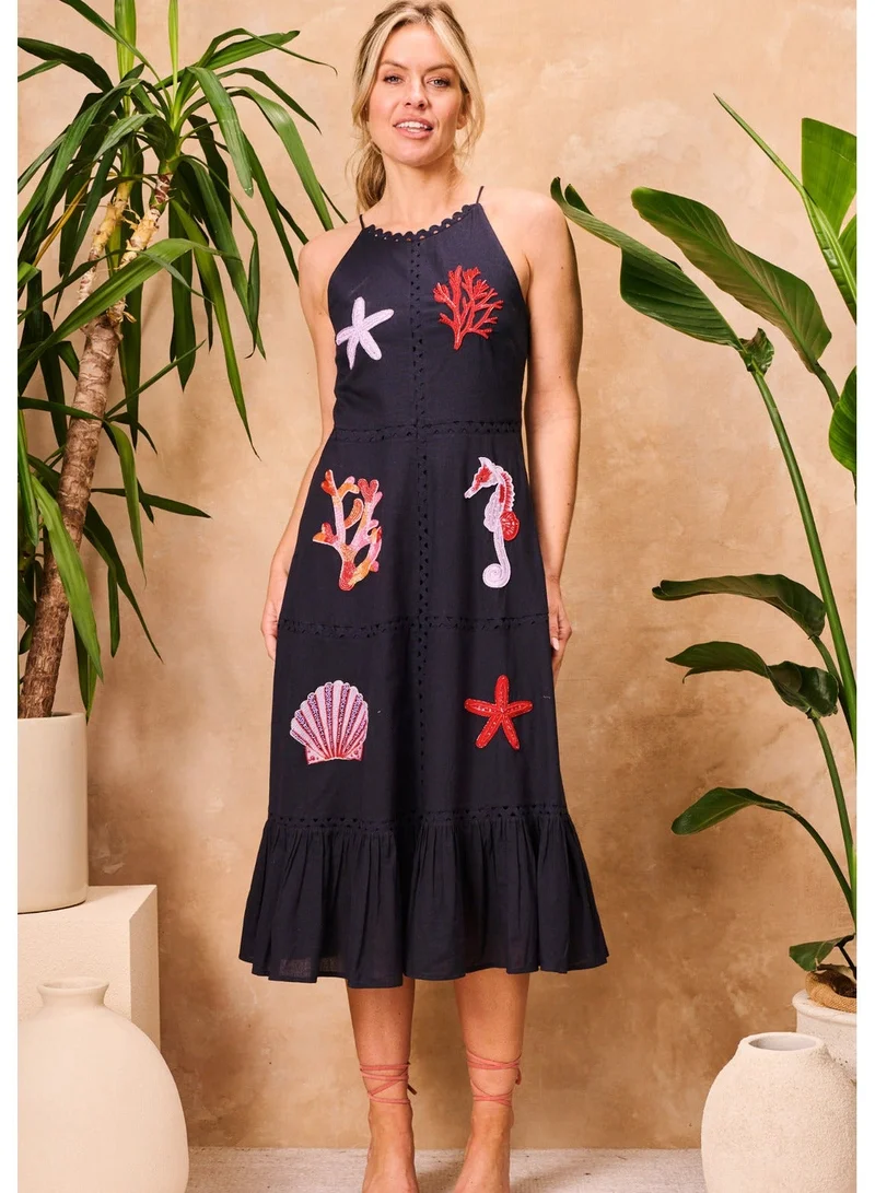 Embellished Tiered Sleeveless Midi Dress