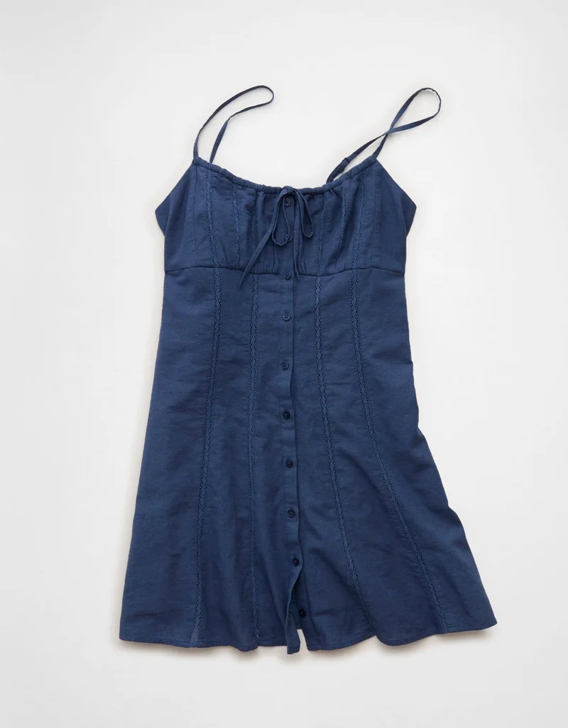 AE Button-Up Lace Insert Mini Dress