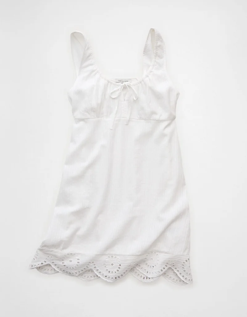Embroidered Scoop Neck Mini Dress