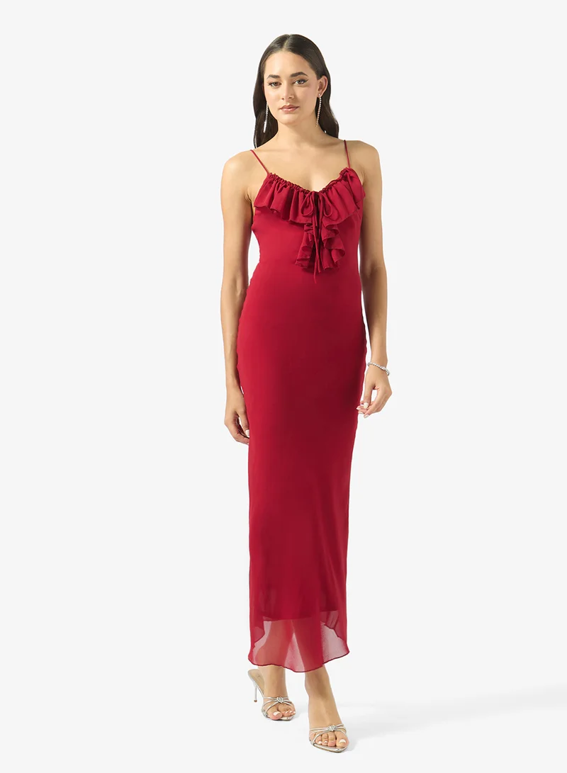 Plissé Halter Midi Dress